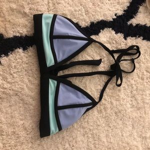 purple and blue bikini top
